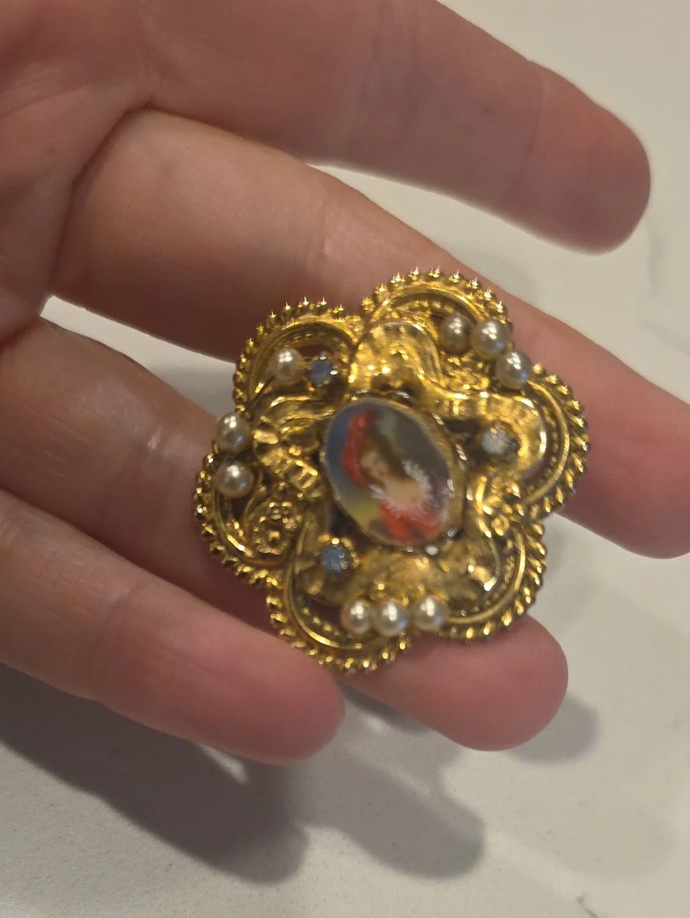 vintage brooch miniature portrait